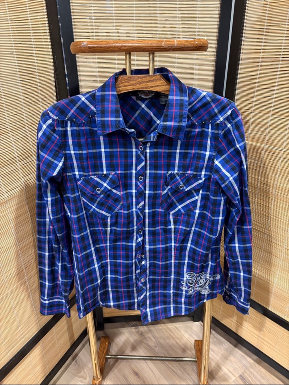 Harley-Davidson Blue Plaid Button-Up Shirt